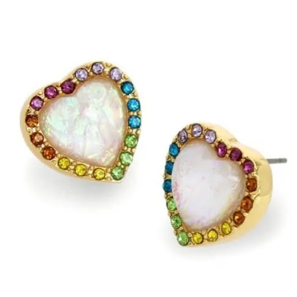 🌈 🔹️Kurt Geiger🔹️ London Rainbow Opal Heart Halo Stud Earrings ✨️🌈 - Picture 1 of 7